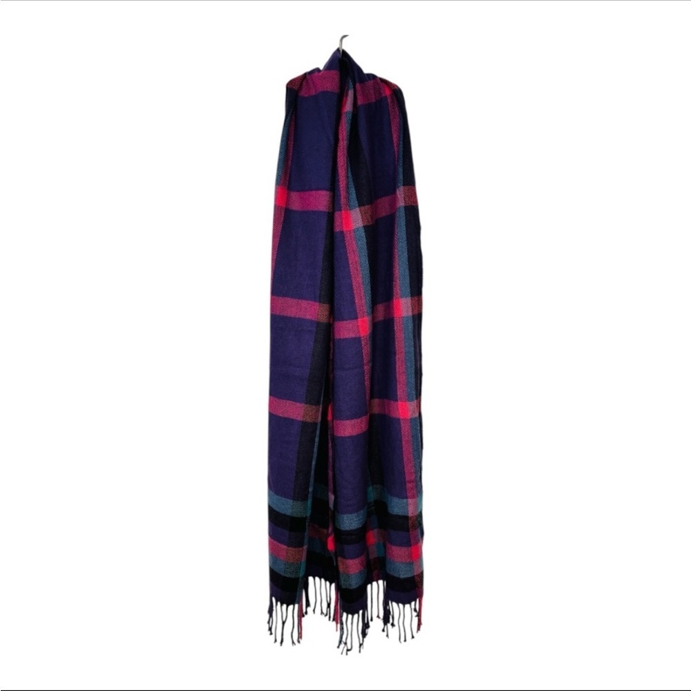 Women’s Plaid Multicolor Scarf with Fringe Ends Measures 71 x 12